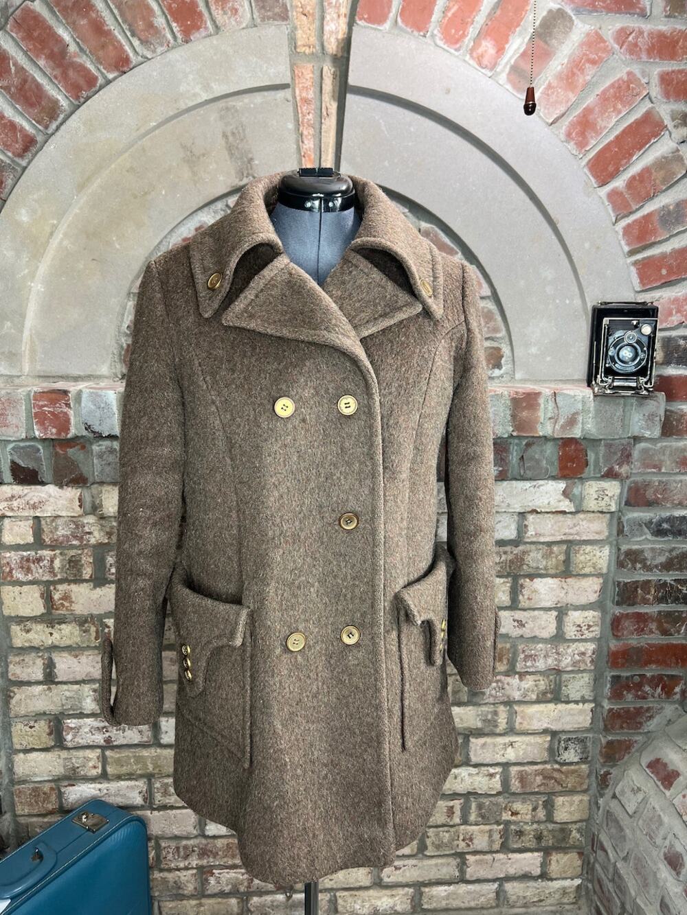 coat double breasted wool brown oversized collar union made